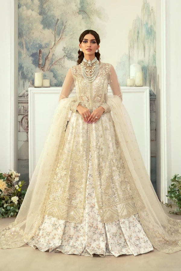 party wear dresses in lahore Heavy Embroidered Zinc Green Chiffon Wedding Party Dress